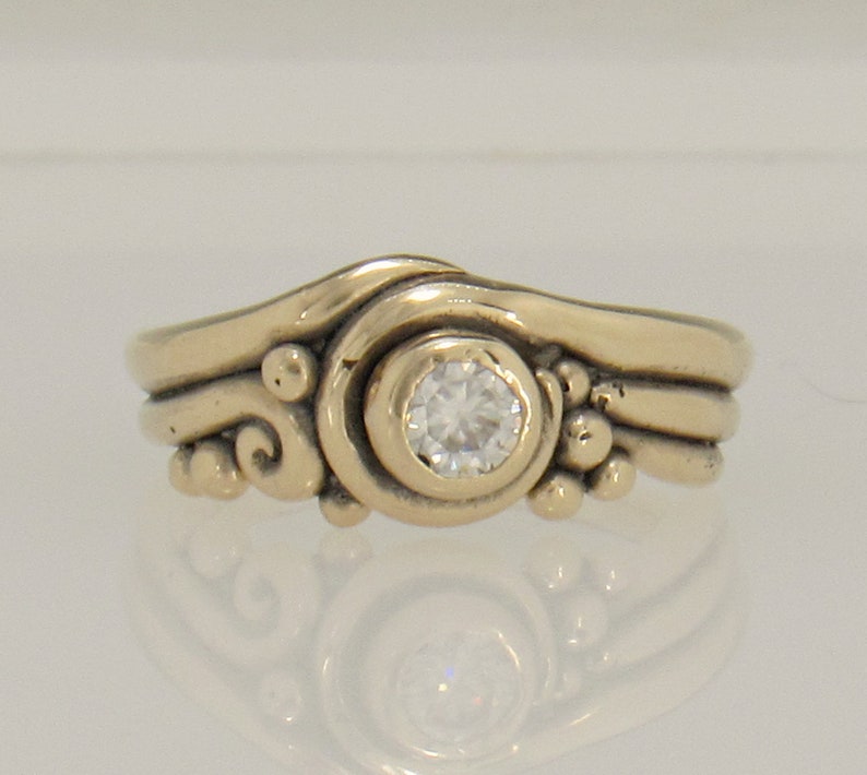 14ky Gold 4 mm Moissanite Pinky or Midi Ring, Size 4 1/4, Handmade One of a Kind Artisan Ring Made in the USA with Free Shipping. image 1