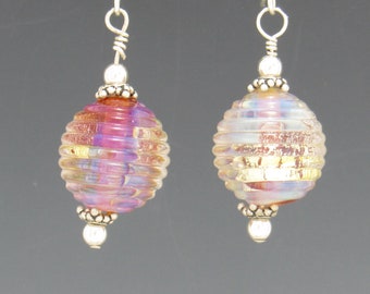 Sterling Silver Wire Earrings with Multicolored Lamp Work Beads and SS Beads, Handmade One of a Kind Artisan Earrings, Free Shipping!