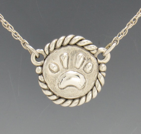 Sterling Silver Engrave-able Paw Print Pendant- Handmade One of a Kind Artisan Jewelry Made in the USA with Free Domestic Shipping!