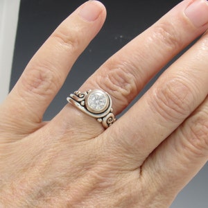 Sterling Silver Ring with 7 mm Moissanite , Handmade One of a Kind Artisan Jewelry Made in USA with Free Shipping image 5