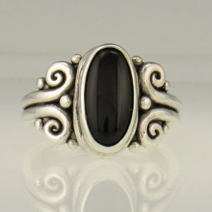 Sterling Silver 14x7mm Oval Black Onyx Ring- Size 9 1/2,One of a Kind Handmade Artisan Ring Made in the USA with Free Domestic Shipping!