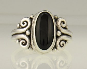 Sterling Silver 14x7mm Oval Black Onyx Ring- Size 9 1/2,One of a Kind Handmade Artisan Ring Made in the USA with Free Domestic Shipping!
