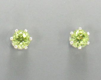 Sterling Silver 4mm Peridot 6 prong Post Earrings with Push back Ear nuts.