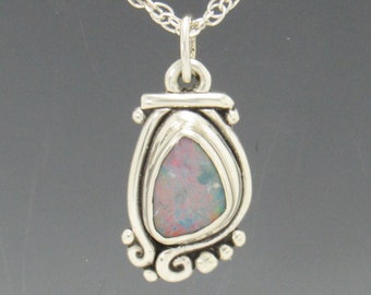 Sterling Silver Boulder Opal Pendant with 18" Sterling Silver Chain, Handmade One of a Kind Artisan Jewelry with Free Domestic Shipping!