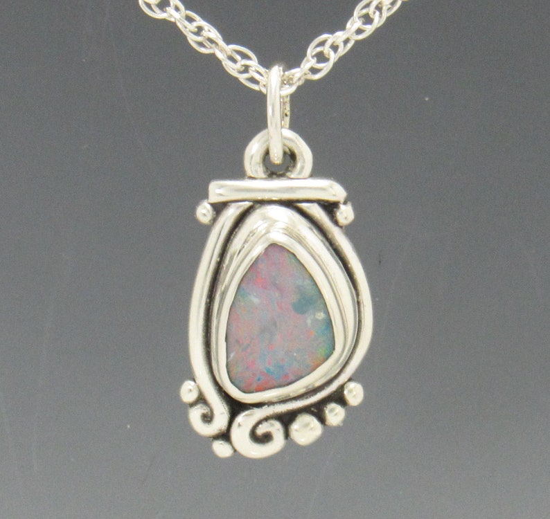 Sterling Silver Boulder Opal Pendant with 18 Sterling Silver Chain, Handmade One of a Kind Artisan Jewelry with Free Domestic Shipping image 1