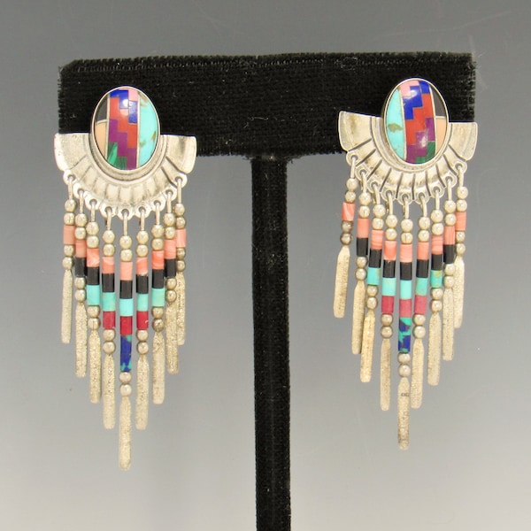 Vintage Sterling Silver Post South West Earrings,  Inlay Stone with Turquoise, Lapis, coral, MOP, Black Onyx, Ready to Ship, Free Shipping.