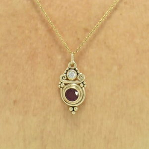14k Yellow Gold Pendant with 8 mm 3.57ct. Ruby and 4 mm Moissanite Handmade One of a Kind Pendant Made in the USA with Free Shipping image 8