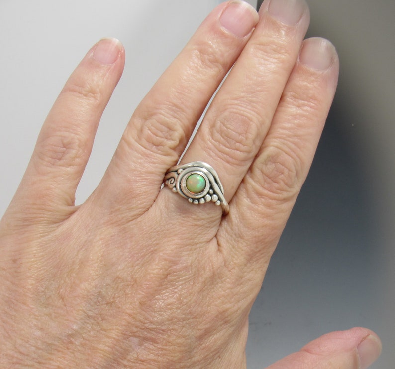 Sterling Silver 5.5 mm Ethiopian Opal Ring Size 8 1/4, Handmade One of a Kind Artisan Ring Made in the USA with Free Domestic Shipping image 9