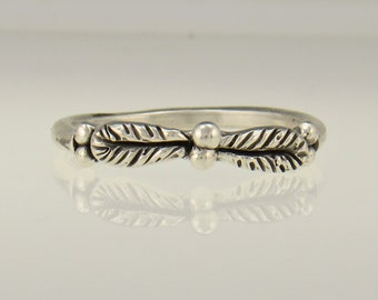 Sterling Silver Unique Leaf Band Ring-  Size 8.5, Handmade One of a Kind Artisan Ring Made in the USA with Free Domestic Shipping!