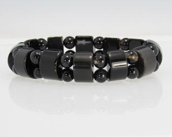 Black Onyx Stretch Bead Bracelet, Strung on Elastic Cord so will fit most wrists.  Made in the USA and ready to ship with Free Shipping!