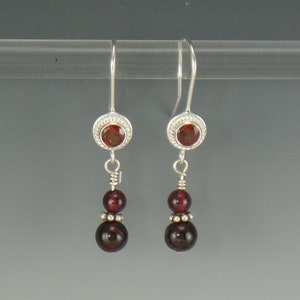 Sterling Silver Garnet Bead Dangle Earrings, One of a Kind Earrings Made in the USA with Free Domestic Shipping!