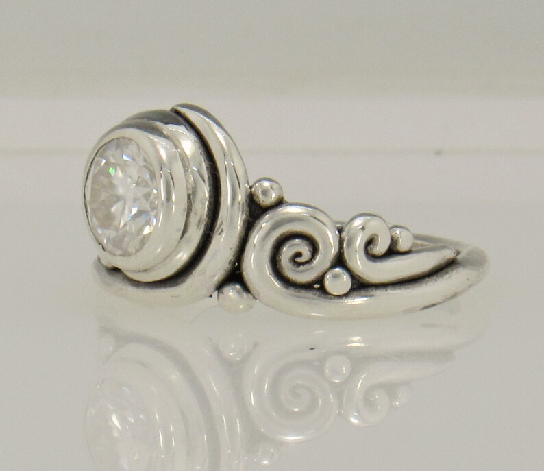 Sterling Silver Ring with 7 mm Moissanite , Handmade One of a Kind Artisan Jewelry Made in USA with Free Shipping image 3