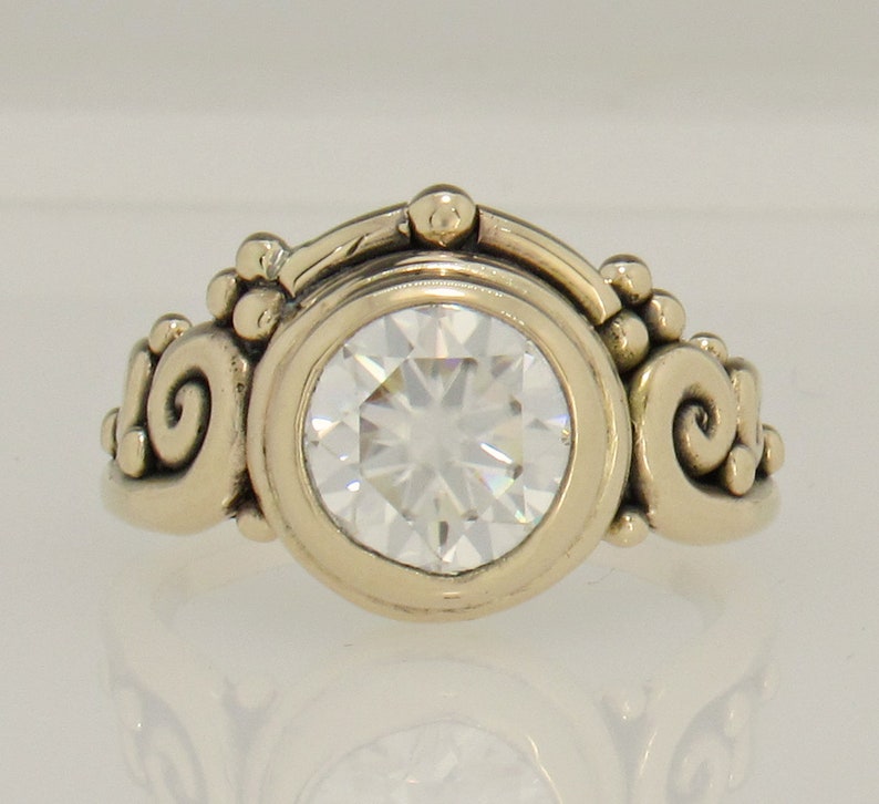 14ky Gold 9mm Moissanite Wedding Set with 5mm and 4mm in the band, Handmade One of a Kind Artisan Rings Made in the USA with Free Shipping. image 2