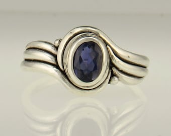 Sterling Silver 7x5 Oval Faceted Iolite Ring- One of a Kind Handmade Artisan Ring Made in the USA with Free Domestic Shipping!