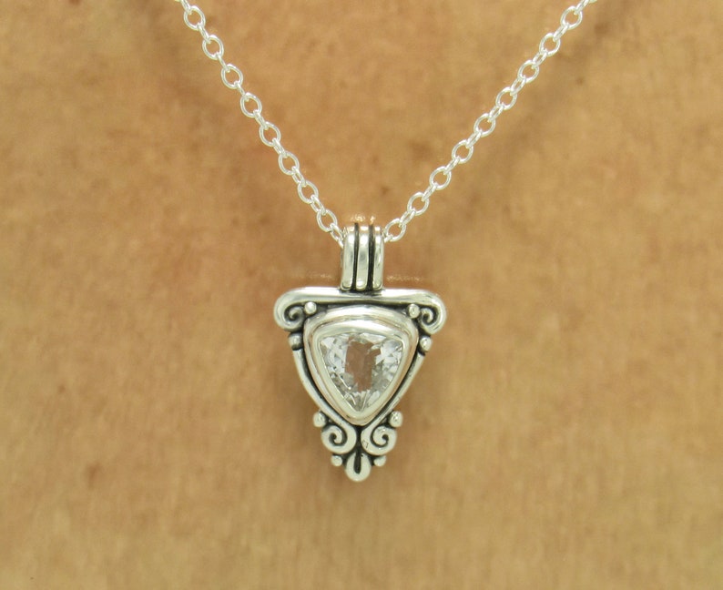 Sterling Silver 10mm Trillion White Topaz Pendant, has 18 Sterling Silver Chain, Handmade One of a Kind Artisan Pendant with Free Shipping image 7