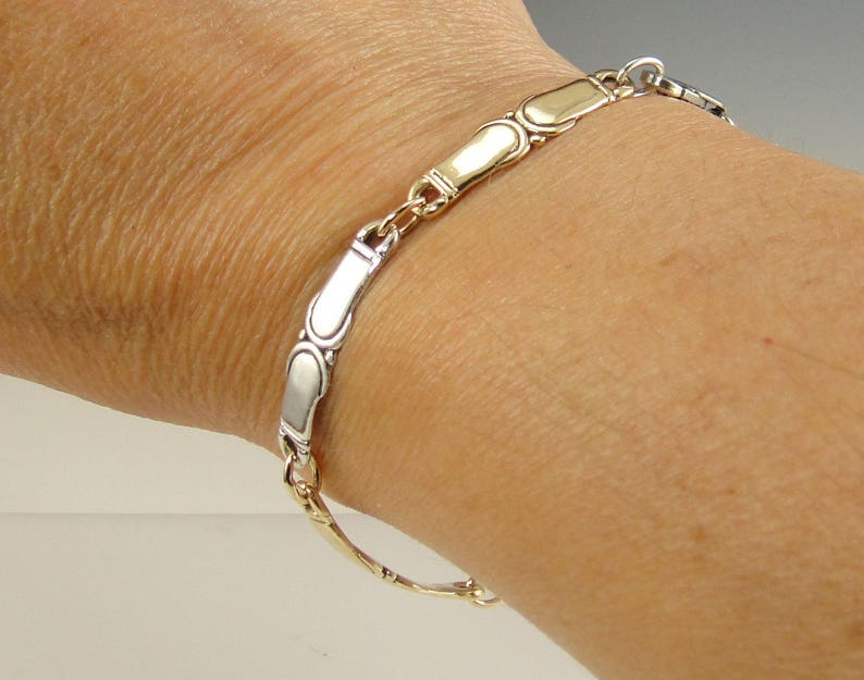 14k Yellow Gold and Sterling Silver Link Bracelet, 6 3/4, Handmade One of a Kind Bracelet Made in the USA with Free Domestic Shipping image 3