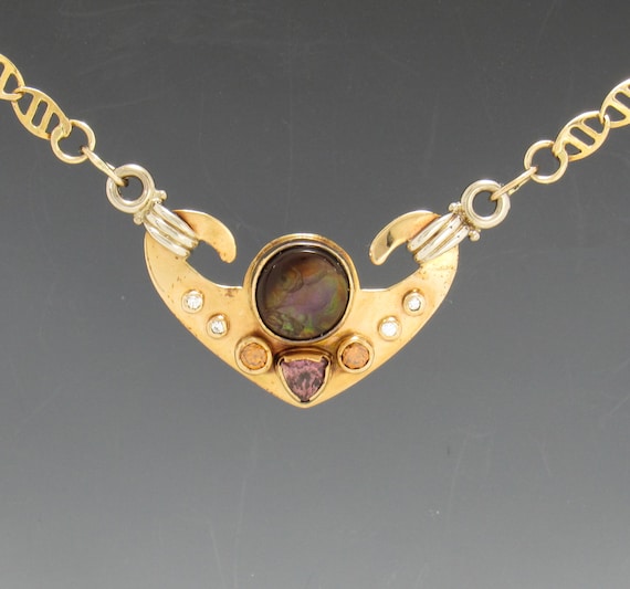 14k Yellow and White Gold Fire Agate Pendant with… - image 2