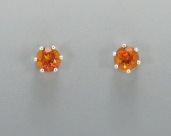 Sterling Silver 4mm Citrine 6 prong Post Earrings with Push back Ear nuts.