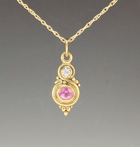 Gold Pink White Sapphire Pendant/ 14ky Gold Sapphire Necklace/ | Etsy
