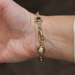 14k Yellow Gold Bracelet with Moissanites and Chatham Created Sapphires, 7 1/2, Handmade One of a Kind Artisan Bracelet Made in the USA image 9