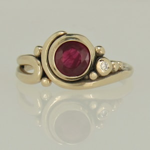 14ky Gold 6 mm Ruby and Diamond Ring, Size 8 3/4, One of a Kind Artisan Jewelry Made in the USA with Free Shipping! *Stone is NOT Set Yet*
