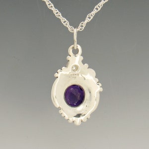 Sterling Silver 10mm Amethyst and 3mm Moissanite Pendant, has 20 Silver Chain, Handmade One of a Kind Artisan Jewelry with Free Shipping image 3