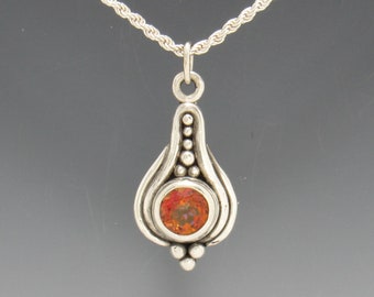 Sterling Silver Orange Topaz Pendant with 18" Chain, Handmade One of a Kind Artisan Jewelry Made in the USA with Free Domestic Shipping!