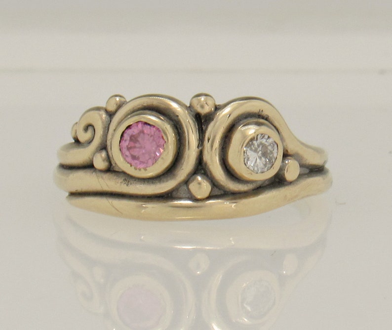 14ky Gold .25ct Pink and .20ct mm White Diamond Ring, Size 8 1/4, Handmade One of a Kind Artisan Ring Made in the USA with Free Shipping image 1
