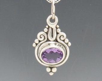 Sterling Silver 8x10mm Amethyst Pendant, Handmade One of a Kind Artisan Pendant made in the USA with Free Domestic Shipping!