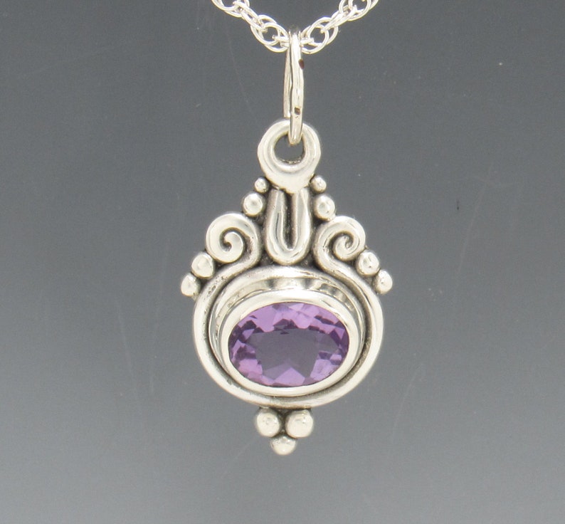 Sterling Silver 8x10mm Amethyst Pendant, Handmade One of a Kind Artisan Pendant made in the USA with Free Domestic Shipping image 1