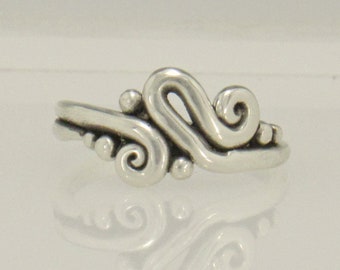 Sterling Silver Swirl Ring- Handmade One of a Kind Artisan Ring Made in the USA with Free Shipping, Size 7.