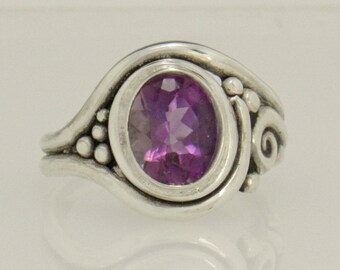 Sterling Silver 8x10 mm Oval Amethyst Ring, Handmade One of a Kind Artisan Jewelry Made in the USA with Free Domestic Shipping!