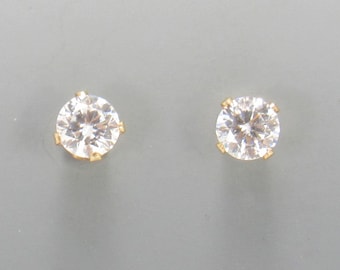 Yellow Gold Filled 5mm Cubic Zirconia 4prong Post Earrings with Push back Ear nuts.