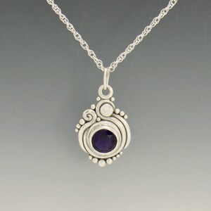 Sterling Silver 10mm Amethyst and 3mm Moissanite Pendant, has 20 Silver Chain, Handmade One of a Kind Artisan Jewelry with Free Shipping image 2