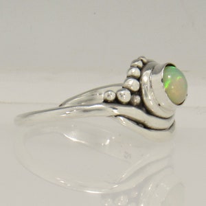 Sterling Silver 5.5 mm Ethiopian Opal Ring Size 8 1/4, Handmade One of a Kind Artisan Ring Made in the USA with Free Domestic Shipping image 2