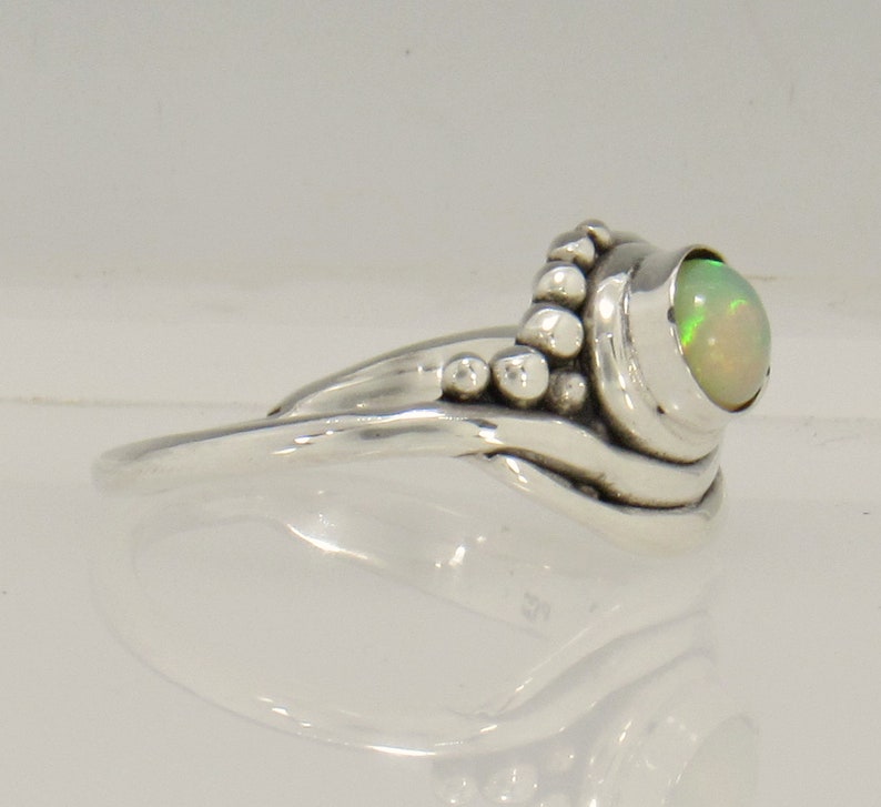 Sterling Silver 5.5 mm Ethiopian Opal Ring Size 8 1/4, Handmade One of a Kind Artisan Ring Made in the USA with Free Domestic Shipping image 2