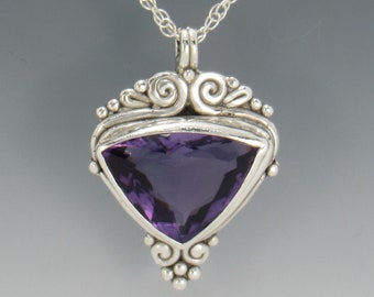 Sterling Silver 24 x 18 mm Amethyst Pendant, Handmade One of Kind Pendant Made in the USA, Ready to Ship with Free Domestic Shipping!