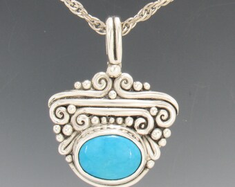 Sterling Silver 11x16 Turquoise Pendant with 18" Chain,  Handmade One of a Kind Artisan Jewelry Made in the USA with Free Domestic Shipping!