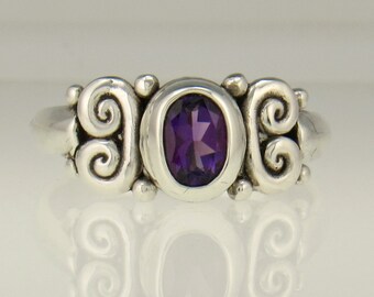 Sterling Silver 7 x 5 mm Amethyst Ring- Handmade One of a Kind Artisan Ring With Free Domestic Shipping