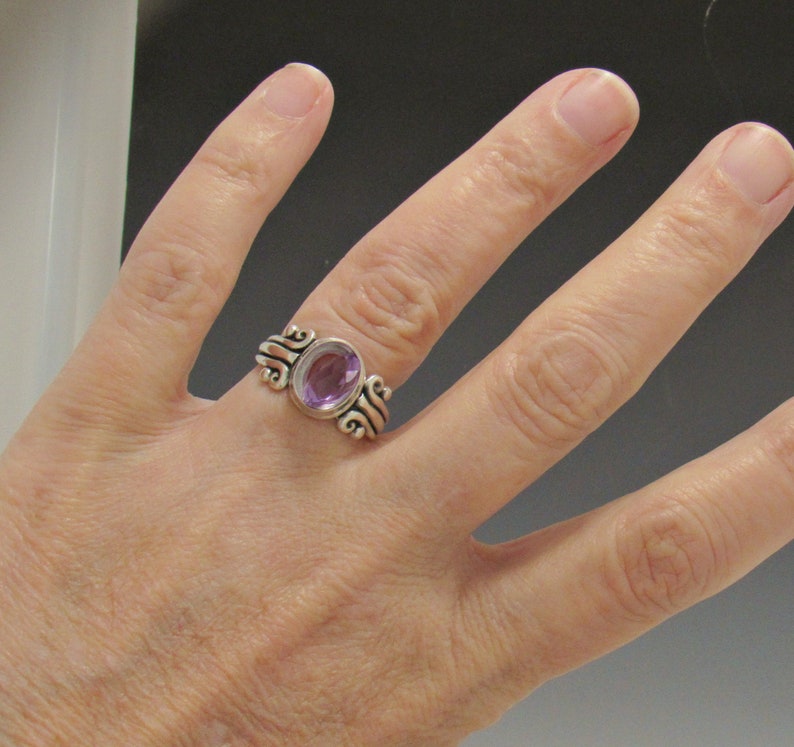 Sterling Silver 10x8 mm Amethyst Ring Size 8 3/4, Handmade One of a Kind Artisan Ring Made in USA with Free Domestic Shipping image 6