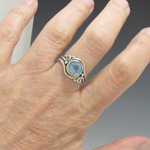 Sterling Silver 8 mm Blue Topaz Ring Size 8 1/4, Handmade One of a Kind Artisan Ring Made in the USA with Free Domestic Shipping image 8