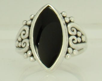 Sterling Silver 20x9 Black Onyx Ring- Handmade One of a kind Artisan Ring, Size 9 1/2 Made in the USA with Free Domestic Shipping!