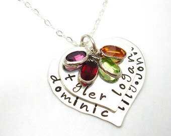 Mother's Personalized Hand Stamped Sterling Silver Jewelry .. Hearts Necklace Nana Grandmother Pendant Gift for her  by silverpress