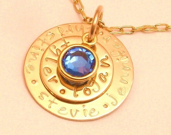 14k GOLD Filled MINI MOMMY Necklace Personalized Birthstone Mothers Hand Stamped New Baby Charm Birth Jewelry . by silverpress Free Shipping