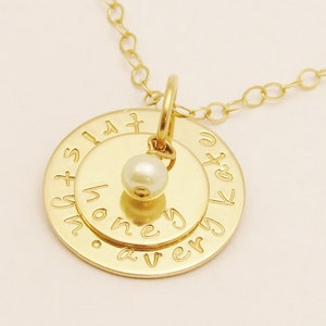 Personalized Jewelry 14k Gold Hand Stamped  MINI MOMMY Family Heirloom Story Necklace Pendant Monogram Initial Gift