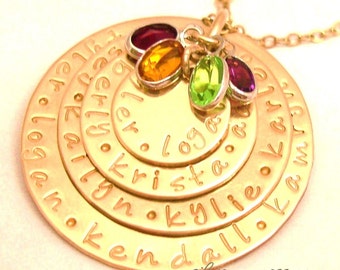 MOTHER'S 14k GOLD Personalized Great Grand Family Necklace by silverpress 4 stack Hand Stamped Jewelry .free shipping