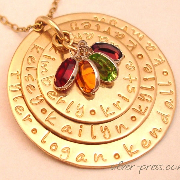 PERSONALIZED GOLD JEWELRY Gift . The Grand Family Story Necklace ....14k Gold Mommy Child Birthstones  by silverpress Free Shipping