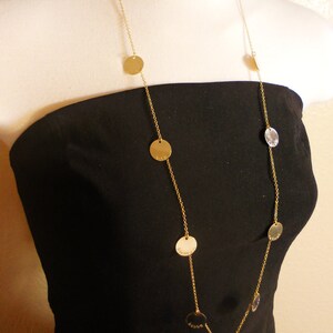 Collar relleno de oro de 14k estampado a mano personalizado de 34 pulgadas de largo LARGA HISTORIA. 9 discos Madres Abuela joyería moda encanto