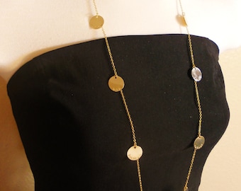 Personalized Hand Stamped 14k Gold Filled Necklace 34 inch Large LONG STORY . 9 discs Mothers Grandmother jewelry fashion charm