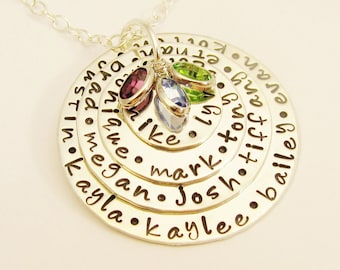 GREAT GRAND FAMILY mother grandmother Necklace by silverpress Sterling Silver . 4 stack disc Hand Stamped Jewelry